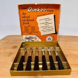 Vintage “Dinkee Fork” 6-Piece Cocktail Fork Set 🍸 Made in Canada | Boxed